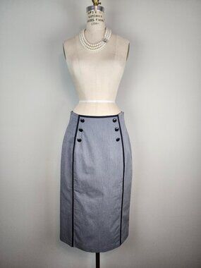 Vintage Worthington Grey Sailor Style Pencil Skirt with Black Details Ladies 12